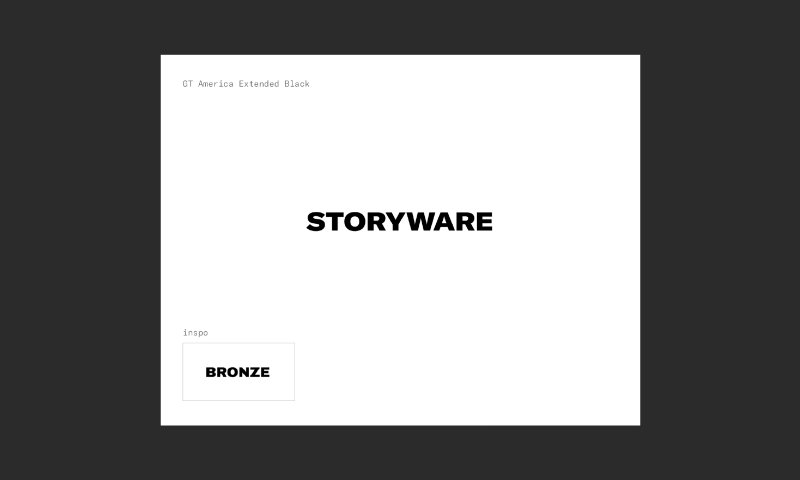 artboard with "Storyware" set in GT America Extended Black and another logo in the bottom-left